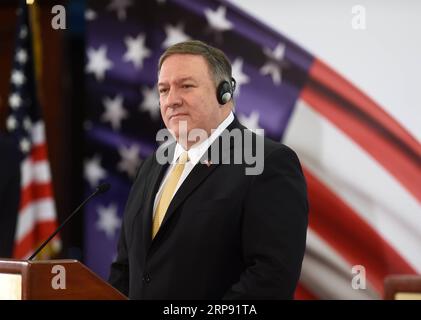 190320 -- KUWAIT CITY, March 20, 2019 -- U.S. Secretary of State Mike Pompeo attends a press conference in Kuwait City, capital of Kuwait, March 20, 2019. Foreign ministers of Kuwait and the United States vowed Wednesday to boost bilateral relations. Asad KUWAIT-KUWAIT CITY-U.S.-FOREIGN MINISTER-PRESS CONFERENCE NiexYunpeng PUBLICATIONxNOTxINxCHN Stock Photo