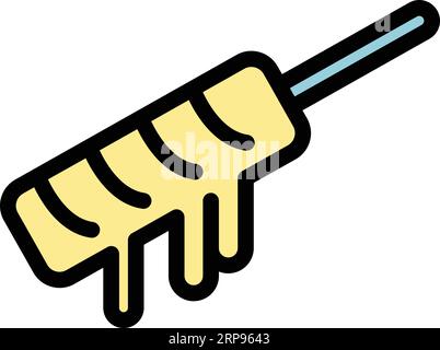 Fondue stick icon outline vector. Cooking dish. Food bread color flat Stock Vector