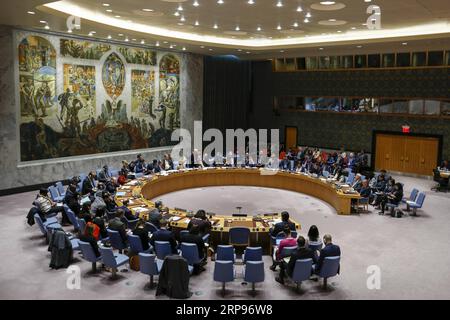 (190327) -- UNITED NATIONS, March 27, 2019 -- The United Nations Security Council holds a meeting on the situation in the Middle East at the UN headquarters in New York March 26, 2019. ) UN-SECURITY COUNCIL-MIDDLE EAST LIxMUZI PUBLICATIONxNOTxINxCHN Stock Photo