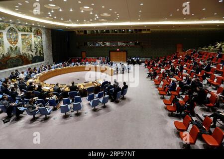 News Themen der Woche KW13 News Bilder des Tages (190327) -- UNITED NATIONS, March 27, 2019 (Xinhua) -- Photo taken on March 27, 2019 shows the United Nations Security Council holding a meeting on the situation in the Middle East (Syria), at the UN headquarters in New York. (Xinhua/Li Muzi) UN-SECURITY COUNCIL-MEETING-MIDDLE EAST PUBLICATIONxNOTxINxCHN Stock Photo