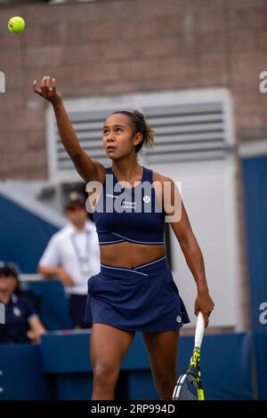 Leylah Fernandez (CAN) competing in the Women's Singles Round 1 at the 2023 US Open Tennis. Stock Photo