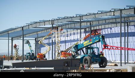 (190405) -- NEW YORK, April 5, 2019 (Xinhua) -- File photo taken on March 23, 2017 shows a scene of the expansion work undergoing at BYD s manufacturing plant in Lancaster, Los Angeles County, the United States. China s leading electric vehicle maker BYD held a ceremony on April 3 to celebrate its 300th bus at its Lancaster manufacturing plant in the U.S. state of California, marking a milestone for production. The 300th bus, a 35-foot BYD K9S model transit bus, is one of three built for the Capital Area Transit System of Baton Rouge, capital of the U.S. state of Louisiana, the company said in Stock Photo