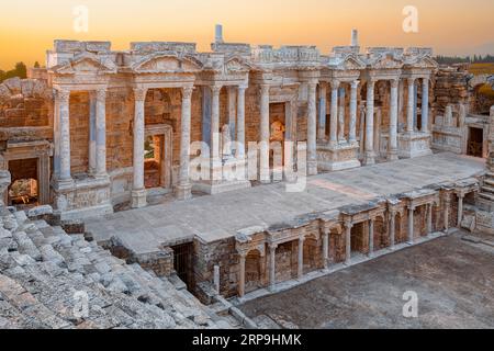 Hierapolis Roman Theater at sunset.  Pamukkale, Turkey Stock Photo