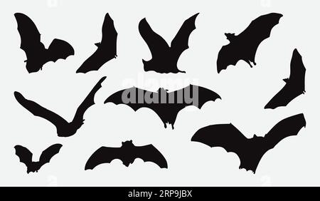 Enchanting Collection of Intricate Bat Silhouettes, Vector Illustrations for Your Creative Projects Stock Vector
