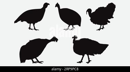 Graceful Turkey Silhouettes, A Captivating Collection of Majestic Bird Profiles in Various Poses and Moods Stock Vector