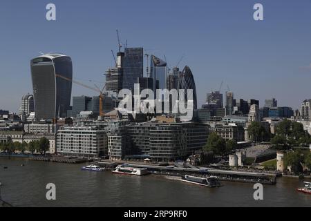 (190415) -- LONDON, April 15, 2019 (Xinhua) -- Photo taken on May 15, 2018 shows the City of London in London, Britain. The deal agreed between UK Prime Minister Theresa May and the European Union (EU) to extend the Brexit date until the end of October will delay any rebound in economic performance, an economist said in a recent interview with Xinhua. May s agreement in Brussels with leaders of the EU to move the Brexit date from April 12 to Oct. 31 will have economic and monetary policy consequences, according to Paul Dales, chief UK economist at Capital Economics, an economic analysis firm i Stock Photo