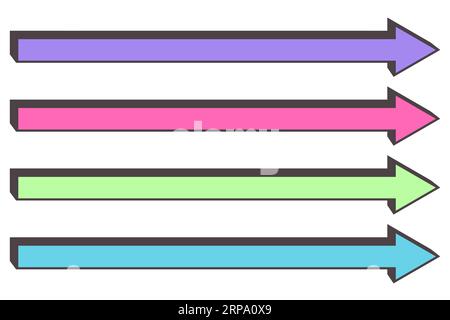 Long straight arrow. Horizontal bold cursor line to right. Basic colored pointing elements isolated on white background. Vector Stock Vector