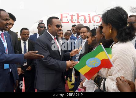 (190423) -- BEIJING, April 23, 2019 (Xinhua) -- Ethiopian Prime Minister Abiy Ahmed (C) arrives in Beijing, capital of China, April 23, 2019, to attend the second Belt and Road Forum for International Cooperation (BRF). (Xinhua/Jin Liangkuai) CHINA-BEIJING-BELT AND ROAD FORUM-ETHIOPIAN PM-ARRIVAL (CN) PUBLICATIONxNOTxINxCHN Stock Photo