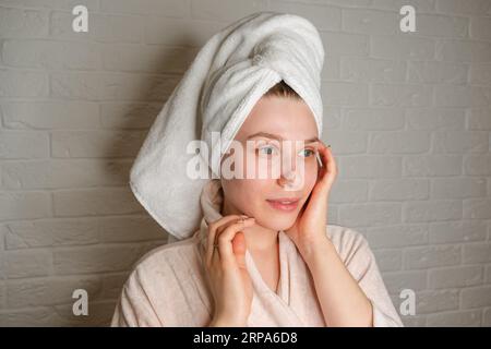 Girl beauty face care. Facial treatment. Portrait beautiful woman Stock Photo