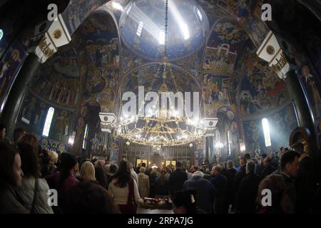 (190428) -- BELGRADE, April 28, 2019 -- Serbian orthodox people attend an Easter mass in Saint Sava Temple in Belgrade, Serbia, April 28, 2019. Orthodox Serbs observe Easter according to the old Julian calendar, and it falls on April 28 this year. ) SERBIA-BELGRADE-EASTER MASS PredragxMilosavljevic PUBLICATIONxNOTxINxCHN