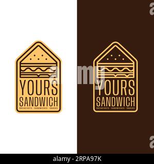 Minimalist Line Sandwich Stamp Badge for Breakfast Cafe Cafetaria Snack Shop Fastfood Bar Restaurant Business Brand Company Logo Design Template Stock Vector