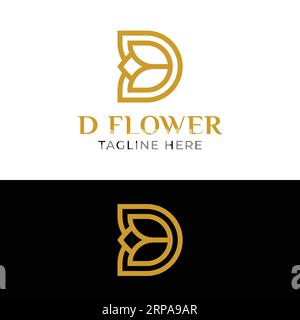 Luxury Letter D with Rose Tulip Flower for Fashion Beauty Spa Wellness Boutique Perfume Florist Logo Design Template Stock Vector