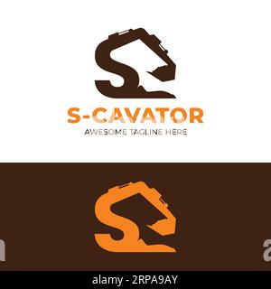 Letter S Excavator Backhoe Loader in Vintage Simple Style for Construction Builder Machinery Heavy Equipment Industrial Company Logo Design Template Stock Vector