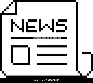 Pixelated newspaper icon. Front page article with pictures. Retro computer interface imitation. Pixel perfect, editable Stock Vector