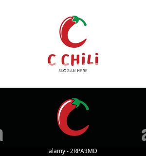 Letter Initial C Chili Logo Design Template. Red Spicy Chilli Peppers are perfect for any chile related business or chili sauce brand Stock Vector
