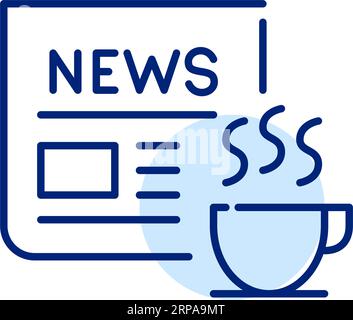 Reading newspaper in the morning with a cup of coffee. Pixel perfect icon Stock Vector