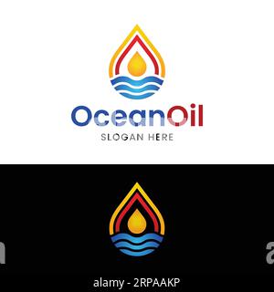 Oil Drop with Ocean Sea in Simple Modern Style for Offshore Oil Gas Related Company or Water Business Logo Design Template Stock Vector