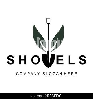 Shovel Logo Design, Construction Worker Tool Illustration Vector, Building Construction Icon Stock Vector