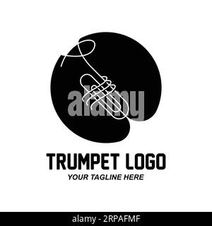 Trumpet logo design, generate melody, musical instrument vector sketch illustration Stock Vector