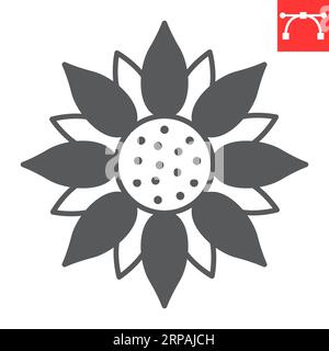 Sunflower glyph icon, thanksgiving and holidays, flower vector icon, maize vector graphics, editable stroke solid sign, eps 10. Stock Vector