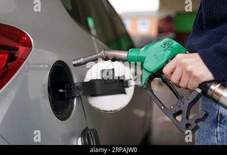 File photo dated 01/09/21 of an E10 petrol pump at a petrol station, as drivers were hit by one of the biggest monthly fuel price rises in more than two decades in August, new figures show. Stock Photo