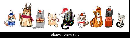 Collection of adorable Christmas cats vector art. Stock Vector