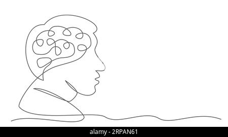 Brain One Line Design Human brain continuous one line drawing and minimalist style isolate ...