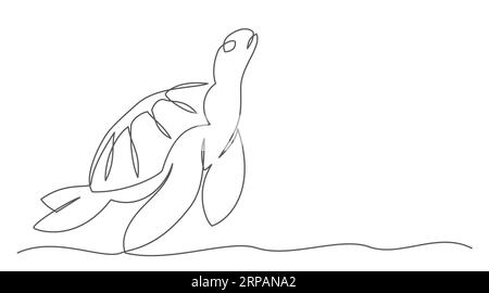Turtle One line drawing isolated on white background Stock Vector