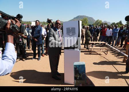 190521 -- THYOLO, May 21, 2019 Xinhua -- Malawian President Peter Mutharika prepares to cast his ballot at a polling station in Thyolo district, Malawi, May 21, 2019. Mutharika on Tuesday expressed happiness with the peaceful way the elections process has so far gone. Xinhua/Peng Lijun MALAWI-THYOLO-ELECTION-PRESIDENT-VOTE PUBLICATIONxNOTxINxCHN Stock Photo