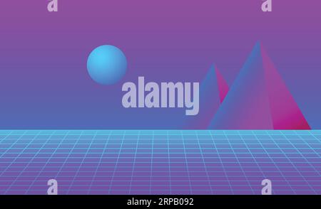 Futuristic mountain sun landscape background Stock Vector