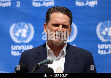 (190523) -- GAZA, May 23, 2019 -- Comissioner-General of the United Nations Relief and Works Agency for Palestine Refugees (UNRWA) Pierre Krahenbuhl speaks during a press conference in Gaza City, May 23, 2019. Krahenbuhl said on Thursday that the agency will continue to provide services to Palestinian refugees despite financial difficulties. Stringer) MIDEAST-GAZA-UNRWA-KRAHENBUHL-PRESS CONFERENCE zhaoyue PUBLICATIONxNOTxINxCHN Stock Photo