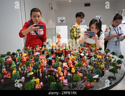 (190525) -- CHONGQING, May 25, 2019 (Xinhua) -- Visitors look at an exhibit at a graduation exhibition of graduates from Sichuan Fine Arts Institute in Chongqing, southwest China, May 24, 2019. More than 10,000 pieces (sets) of works were displayed at the exhibition. (Xinhua/Wang Quanchao) CHINA-CHONGQING-ARTS-GRADUATES-EXHIBITION (CN) PUBLICATIONxNOTxINxCHN Stock Photo