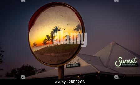 Broome, WA, Australia - Beach sunset reflection in a mirror Stock Photo