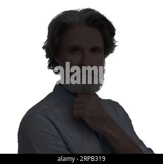 Silhouette of bearded man isolated on white Stock Photo