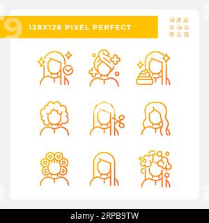 Pixel perfect gradient haircare line icons Stock Vector