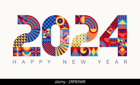 2024 modern geometric lettering New Year card. Memphis style typeface. Stock Vector