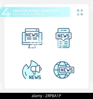 Editable pixel perfect journalism icons pack Stock Vector