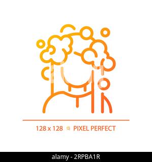 2D woman with foam hair wash thin line gradient icon Stock Vector