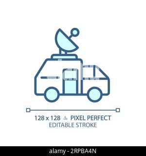 2D customizable thin linear blue news satellite van icon Stock Vector