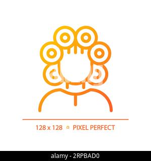 2D woman with rollers on head thin linear gradient icon Stock Vector