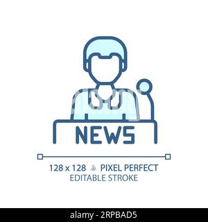 2D customizable thin linear blue newscaster icon Stock Vector
