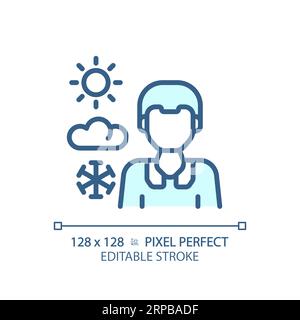 2D customizable thin linear blue weather newscaster icon Stock Vector