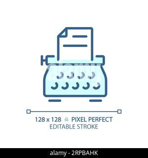 2D customizable thin linear blue typewriter icon Stock Vector