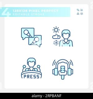 Pixel perfect blue journalism line icons set Stock Vector