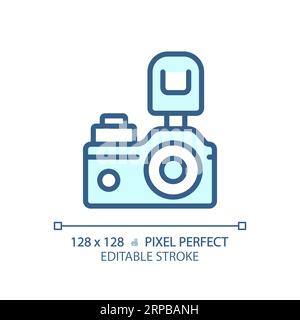 2D customizable thin linear blue camera icon Stock Vector