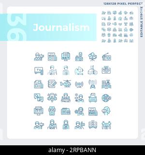 Editable pixel perfect blue journalism icons set Stock Vector