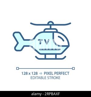 2D customizable thin linear blue news helicopter icon Stock Vector