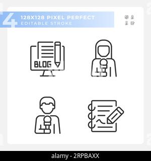 Pixel perfect black journalism icons set Stock Vector
