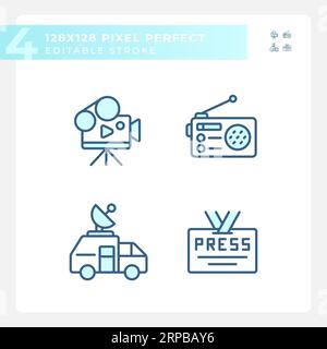 Editable pixel perfect journalism icons set Stock Vector