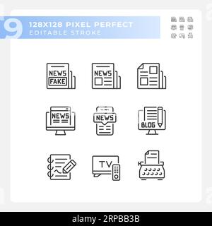 Set of editable pixel perfect black journalism icons Stock Vector